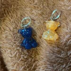 Glittery Blue and Yellow Bear Keychains